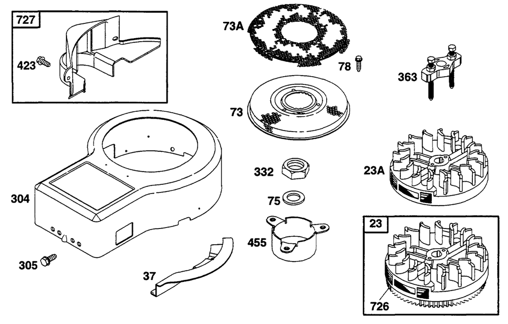 Blower Hsg, Flywheel, Screen Diagram and Parts List for 256702-4002-XX  Briggs and Stratton Engine